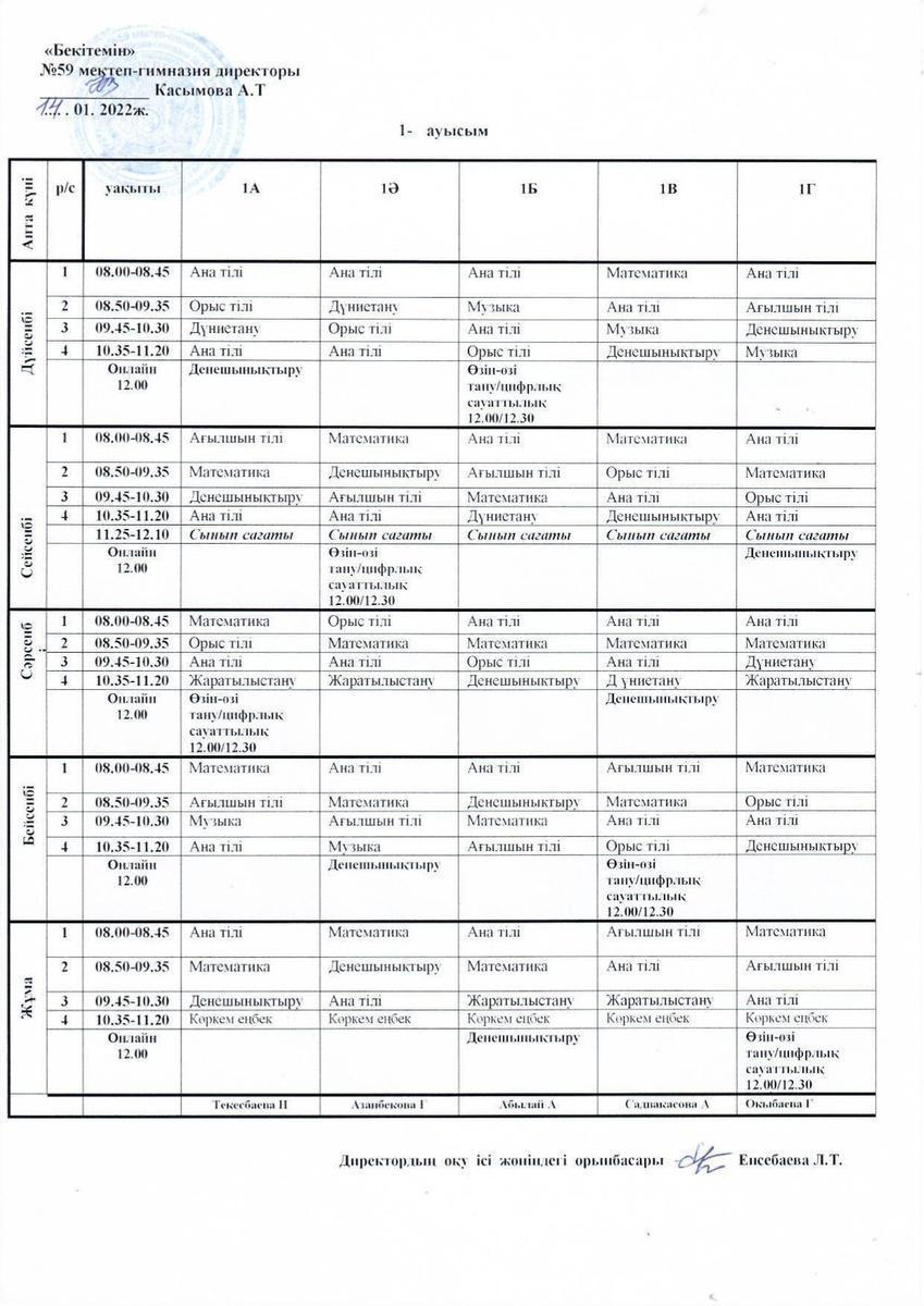Сабақ кестесі-3-тоқсан-1-4-сынып